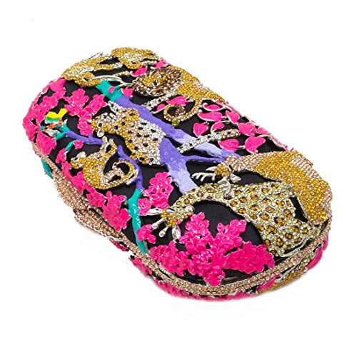 Image of Boutique De FGG Forest Jungle Animal World Crystal Clutch Purse for Women Formal Evening Bags Rhinestone Clutch Handbag,Mini