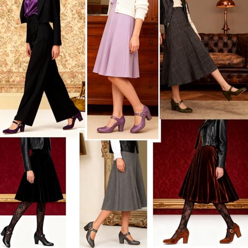 Image of SHODENSE Women Vintage Chunky High Heel Mary Jane Shoes Round Closed Toe Ankle Strap Dress Sandals 3 inch Block Heels Mary Jane Lolita Pumps Two-Toned Patchwork Buckle Office Lady Wedding Retro 4-11 M US