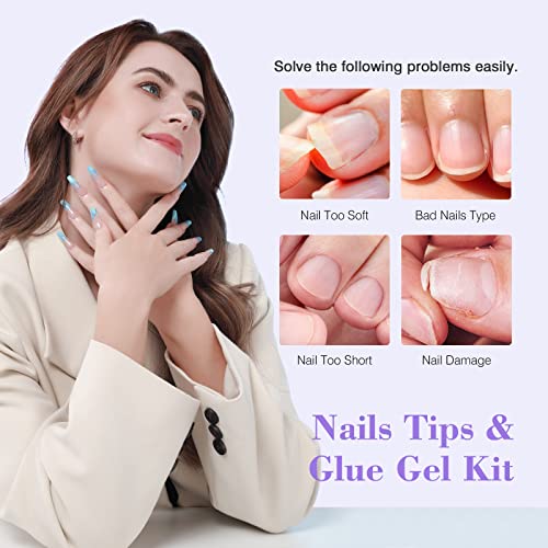 SAVILAND Gel Nail Kit - Starter Gel Nail Kit With Upgraded Nail Lamp Nail Extension Set 500 Pcs Long Coffin Nail Tips and 0.5oz Super Strong Nail Glue Gels Acrylic Nail Kit Easy Nail Art Home Salon