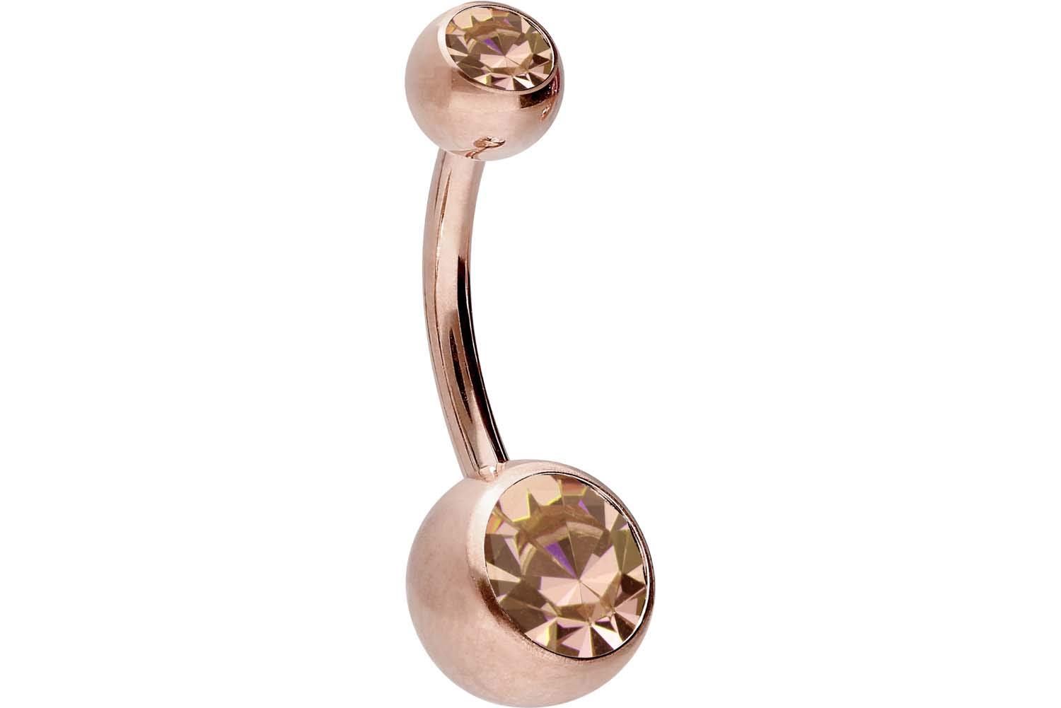 PIERCINGLINE Chirurgisch staal mini navelpiercing | EPOXY-ringbolletjes kristallen | bananabell | keuze uit kleuren en maten, Roestvrij staal