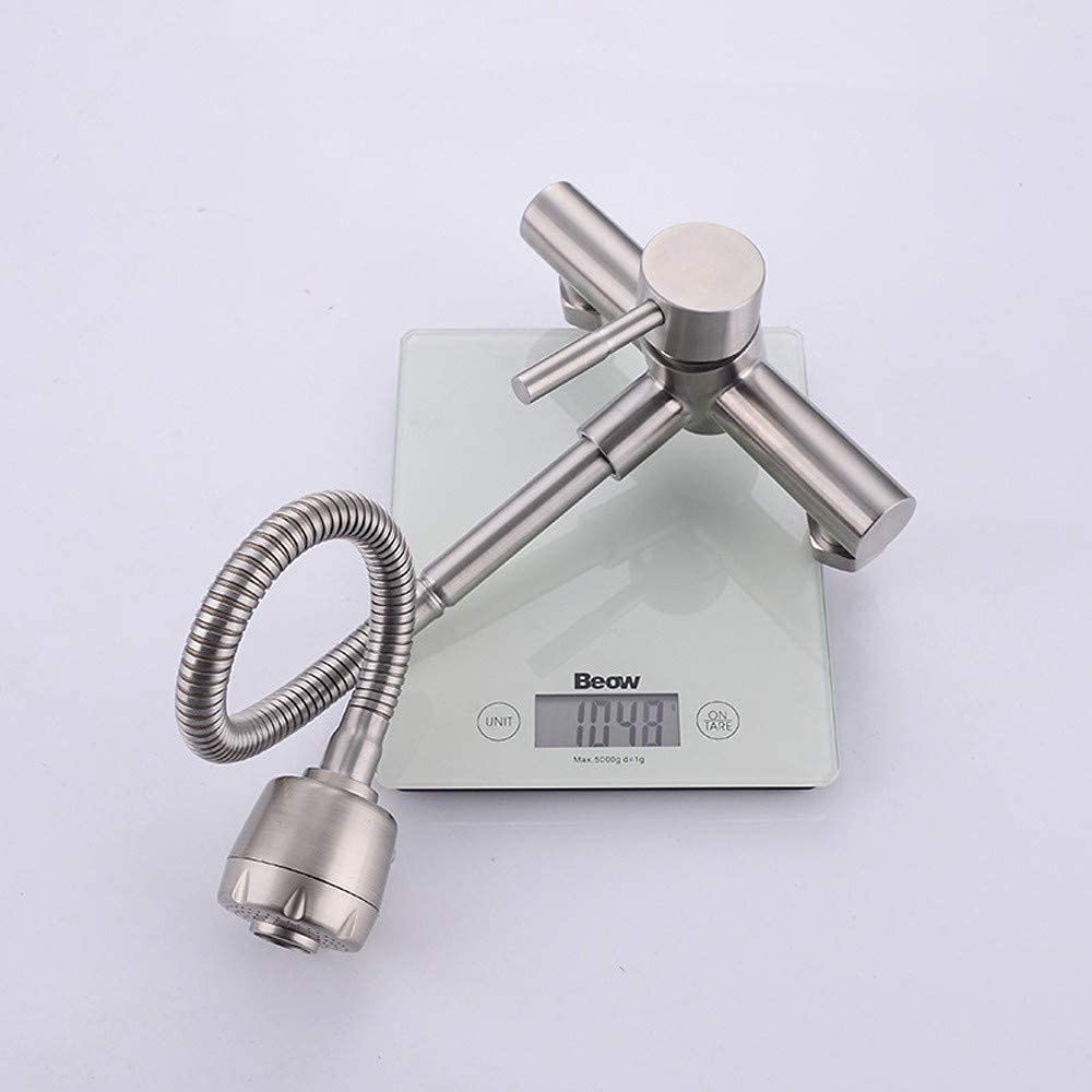 Grifos Monomando para Fregadero, Grifo Giratorio de Cocina, Acero Inoxidable Sus en la Pared, Fregadero de Tubo Universal de Calor frío, grifos de Doble Orificio, Grifo de Agua de efluente
