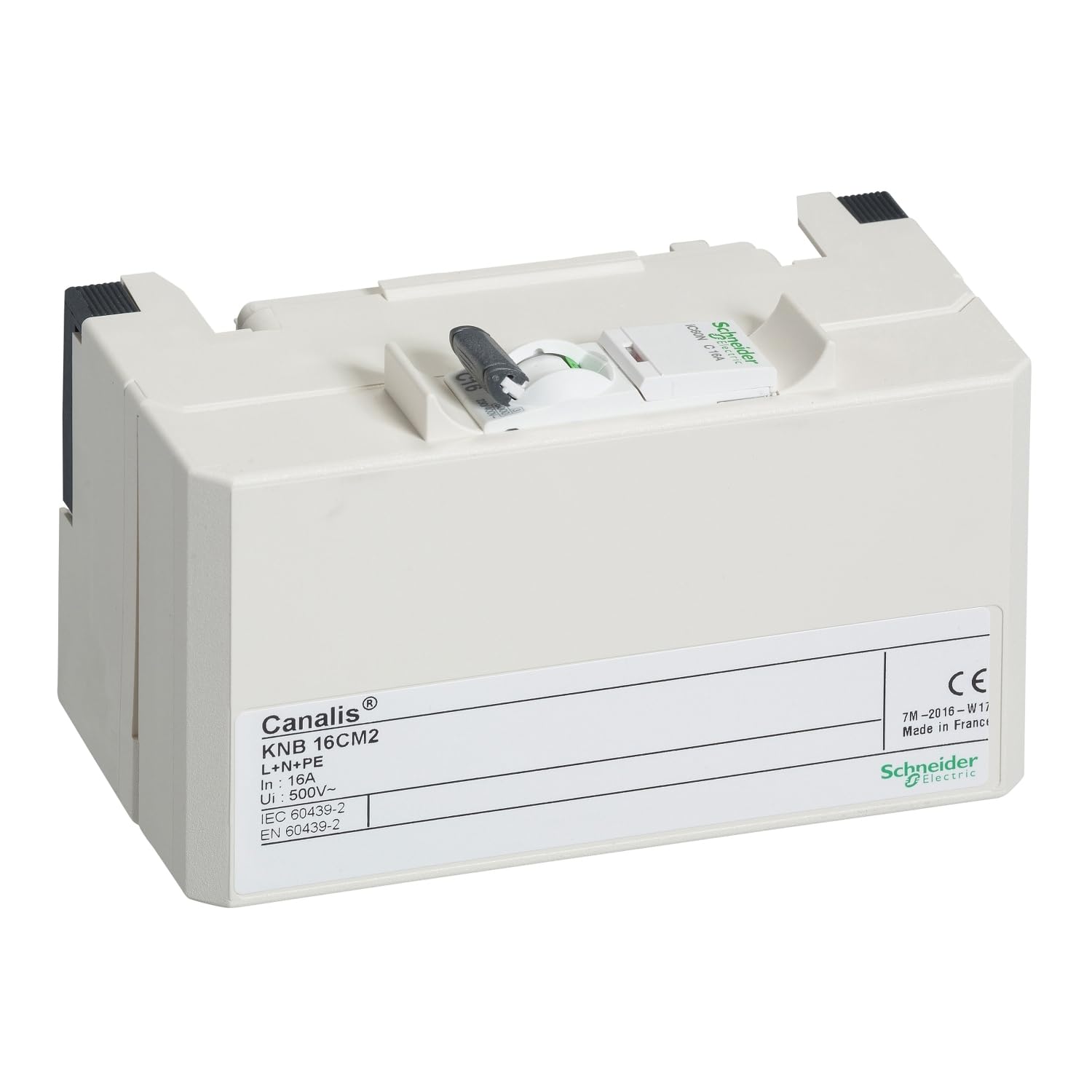 Schneider Electric KNB16CM2 Canalis Unité de Dérivation avec C60, Sélection de Phase, L + N + PE, 16 A, 230-​500V, 50/​60 Hz, Blanc