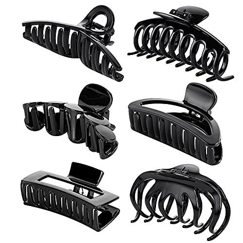 Women's Classics Big Claw Clips, Pefrect for All Hair Types, Great for Easily Pulling Up Your Hair, Plastic Material, ,6 Color Available (6Packs)