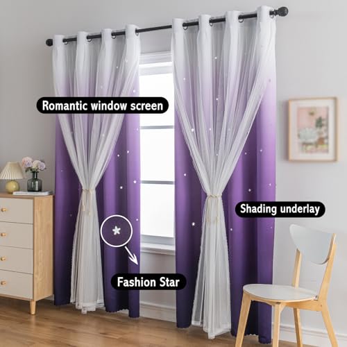 Image of Anytime Star Blackout Curtains for Girls Bedroom Kids Room,Dark Purple
