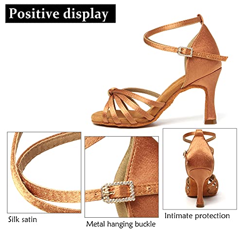 DKZSYIM Women's Satin Latin Dance Shoes Professional Ballroom Salsa Practice Performance Dancing Shoes,Model 2172