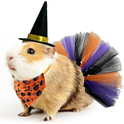 CooShou 3Pcs Guinea Pig Halloween Costume Small Animals Witch Hat Halloween Bandana Triangle Scarf for Guinea Pig Chinchilla Cover