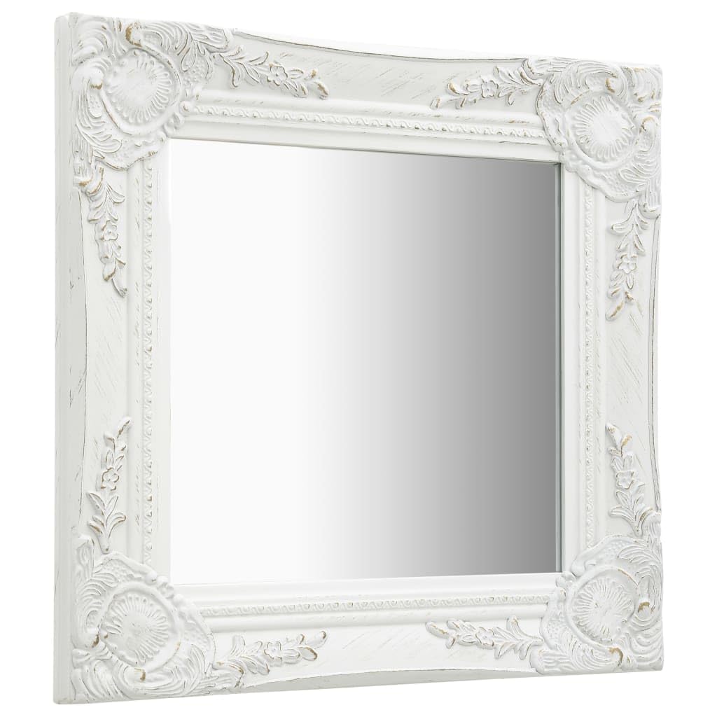 KGHFDVB Ornate Frame Wall Mirror 40x40 cm, White Baroque Style Wooden Mirror with Bevelled Edge for Classic Dressing Room Décor