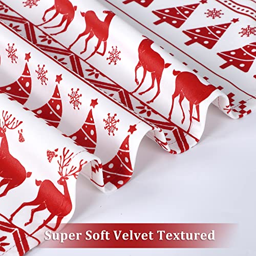 Homerry Christmas Cafe Curtains 45 Inches Long Boho Velvet Basement Kitchen Window Curtain Panels For Living Room Xmas Tree Deer Home Decor Drapes Window Treatment, White, 26" W X 45" L, Set Of 2 #TOP3