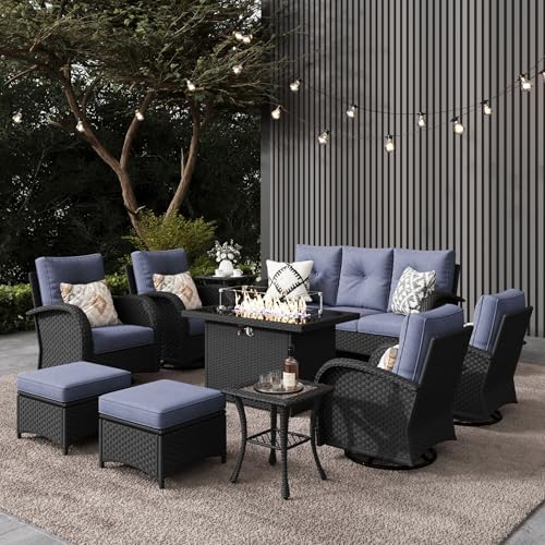 LayinSun 10 Pieces Outdoor Patio Furniture Set with Fire Pit