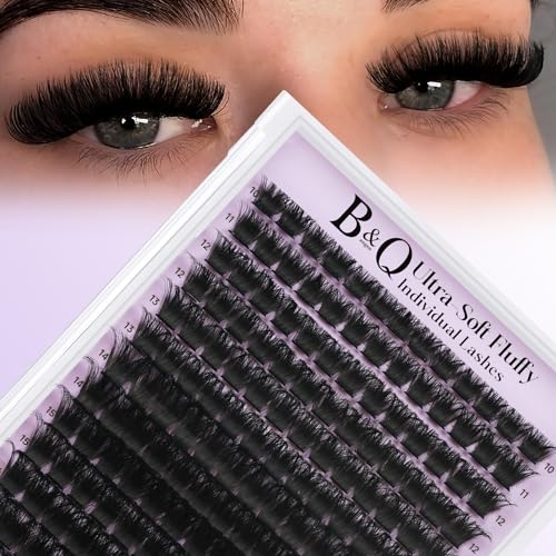 B&Q Fluffy Lash Clusters Thick 200D Volume Eyelash Clusters 10-18mm D Curl Cluster Eyelash Extensions Supersoft Individual Lashes Wispy Cluster Lashes Dramatic Full Look Eyelash200D
