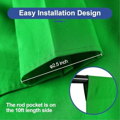 EMART 10x8.5Ft Green Screen Backdrop,Photography Greenscreen Background | Polyester Green Screen Fabric Cloth,Photo Backdrop Curtain Suit YouTube Video,Streaming,Zoom Meeting,Game,VR(with 4 Clips)