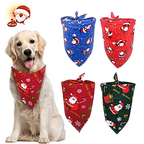 CREPOW 4 Pieces Christmas Dog Bandanas Pet Bandanas Santa Claus Snowflake Gift Pack Pet Kerchief Triangle Dog Scarf Adjustable Washable Dog Bib Neckerchief for Christmas Pets Dogs Cats Costume Supply