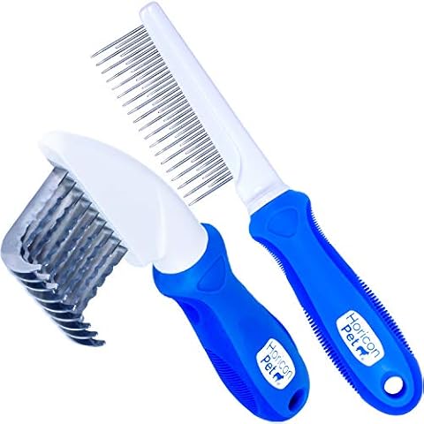 Horicon Pet 2 In 1 Dematting Razor Comb and 37 Pin Detangling Pet Comb Set - Removes Knots, Matted Fur, & Tangles Gently For Dogs & Cats Cover