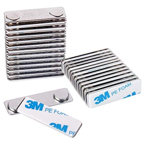 Strong Magnetic Name Badge Holders with Steel Back Plate, 100 Pack Name Tags/ID Badge Magnets, Fastener with 3M Adhesive on Front Plate,Strength Neodymium Magnets Cover