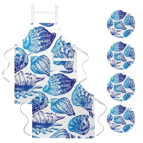 Tabliers coquillage bleu pour réussir toutes vos pâtisseries et vos recettes fait maison