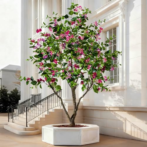 Artificial Bougainvillea Tree, 8FT UV Resistant Fake Bougainvillea Plant in Pot for Outdoor/Indoors, Realistic Faux Flowering Tree for Patio, Garden, Porch, Home Decor