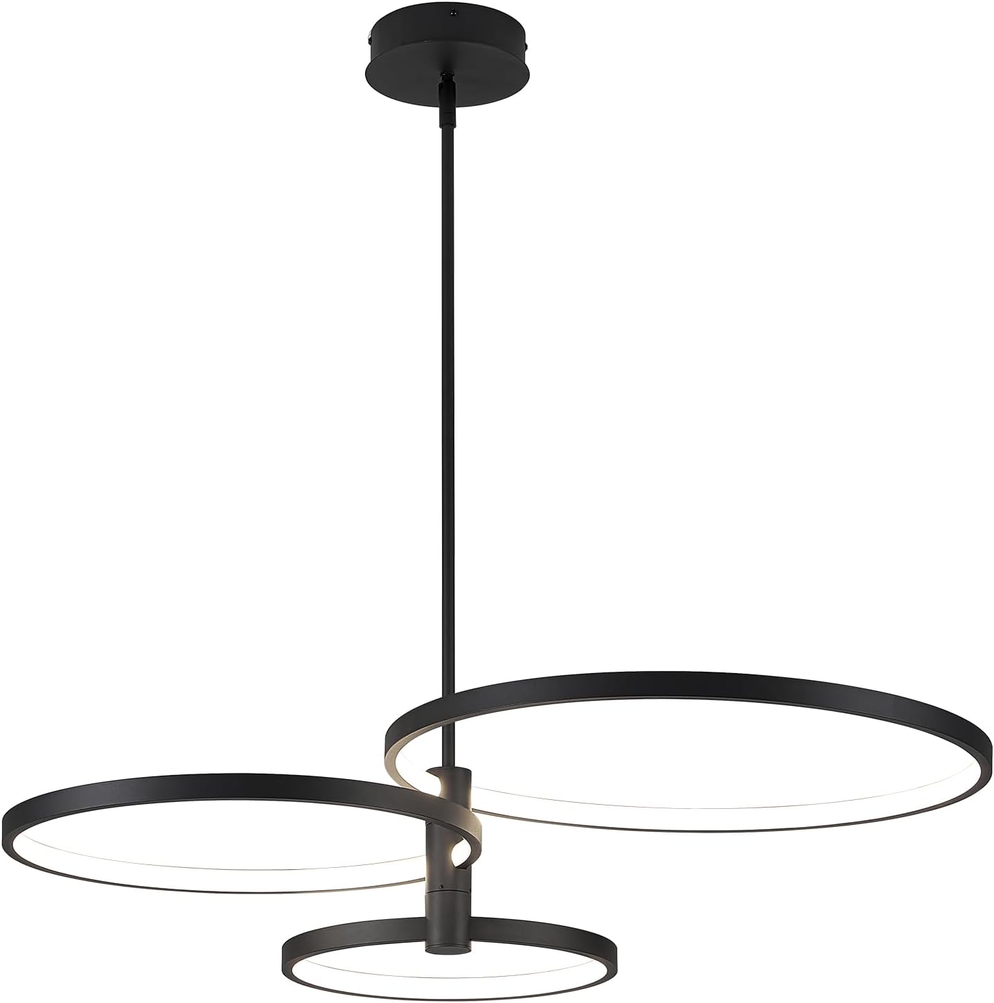 Modern 3 Rings LED Chandelier, Black 55W Remote Control Ceiling Hanging Pendant Lamp for Dining Room Living Room Kitchen Island 3 Rings-Remote-Black