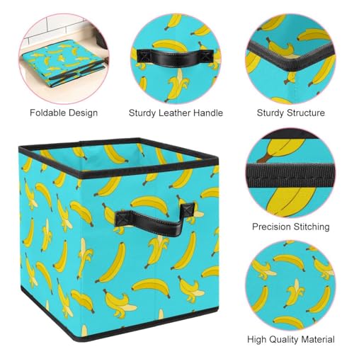 Boîte de rangement pliable cube motif banane en tissu avec poignées