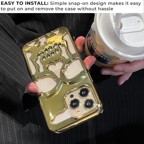 Image of Kraptick Polycarbonate iPhone 16 Pro Case - Electroplated Skull Face Design Mobile Cover, Stylish & Durable Phone Cover, Lightweight Protective Fit for Apple iPhone 16 Pro -(Gold)