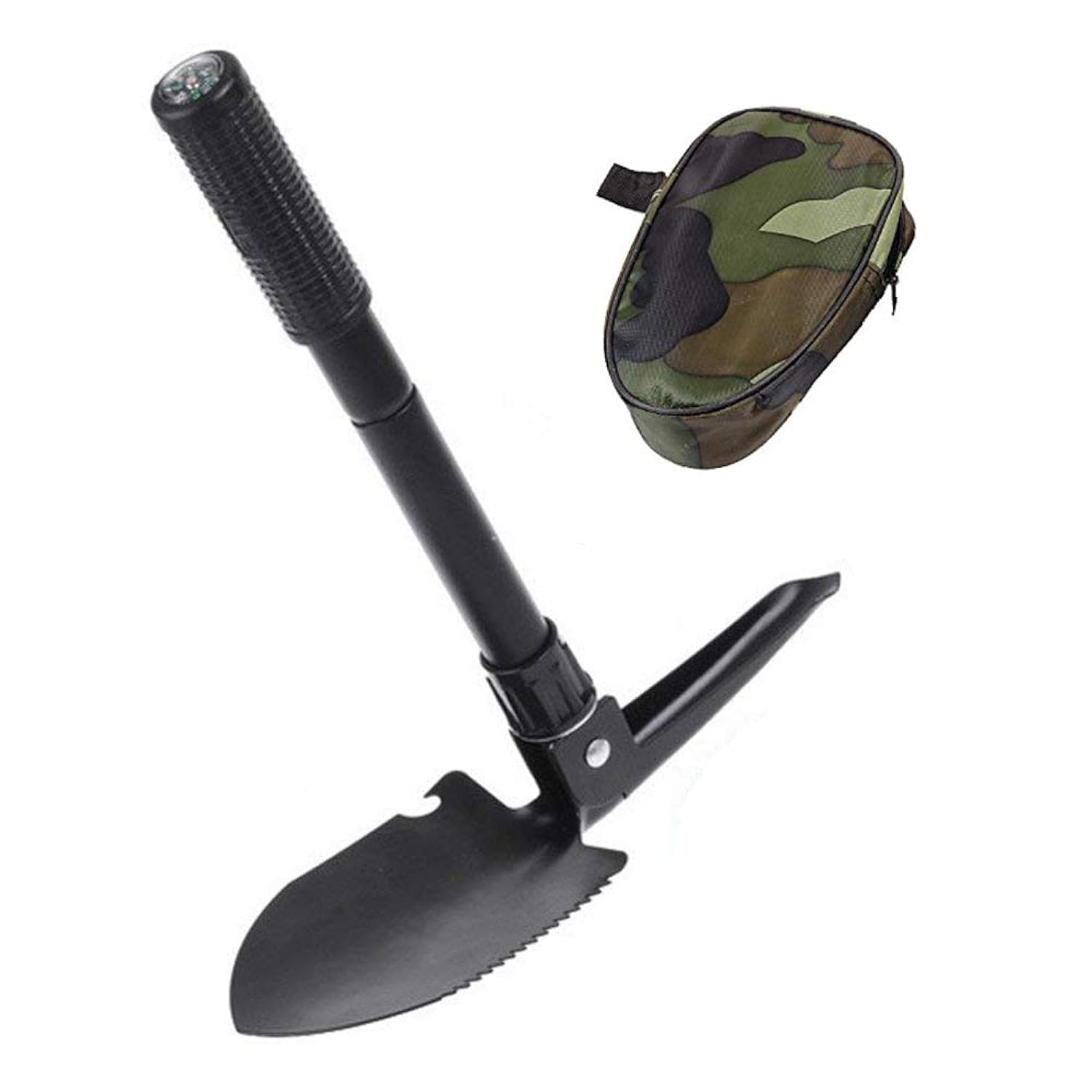 Folding Shovel, Camping Shovels, Portable Folding Shovel Mini Emergence Survival Compass Spade Entrenching Tool for Camping, Hiking, Backpacking, Fishing,Gardening