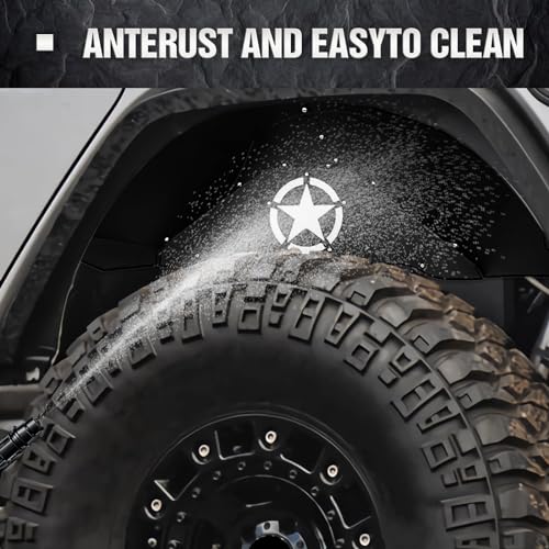 Image of SUORTO Rear Inner Fender Liners Compatible with 2007-2018 Wrangler JK & JKU Unlimited Sport Sahara Rubicon, Bolt-on Style Mud Guards Steel Wheel Cover Fenders Flares (2 /4 Doors) (White Star)
