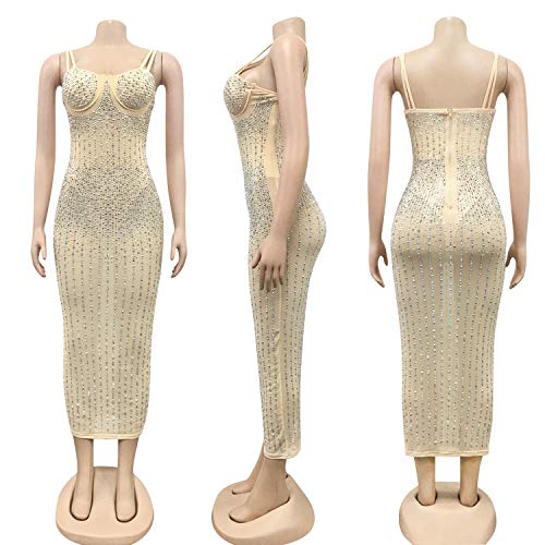 Image of PORRCEY Women's Sexy Rhinestone Lace Sheer Mesh Formal Evening Dress