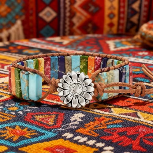 Image of 7 Chakra Bracelet Bohemian Handmade Leather Wrap Healing Protection Natural Stone Yoga Beaded Bracelets Boho Friendship Jewelry