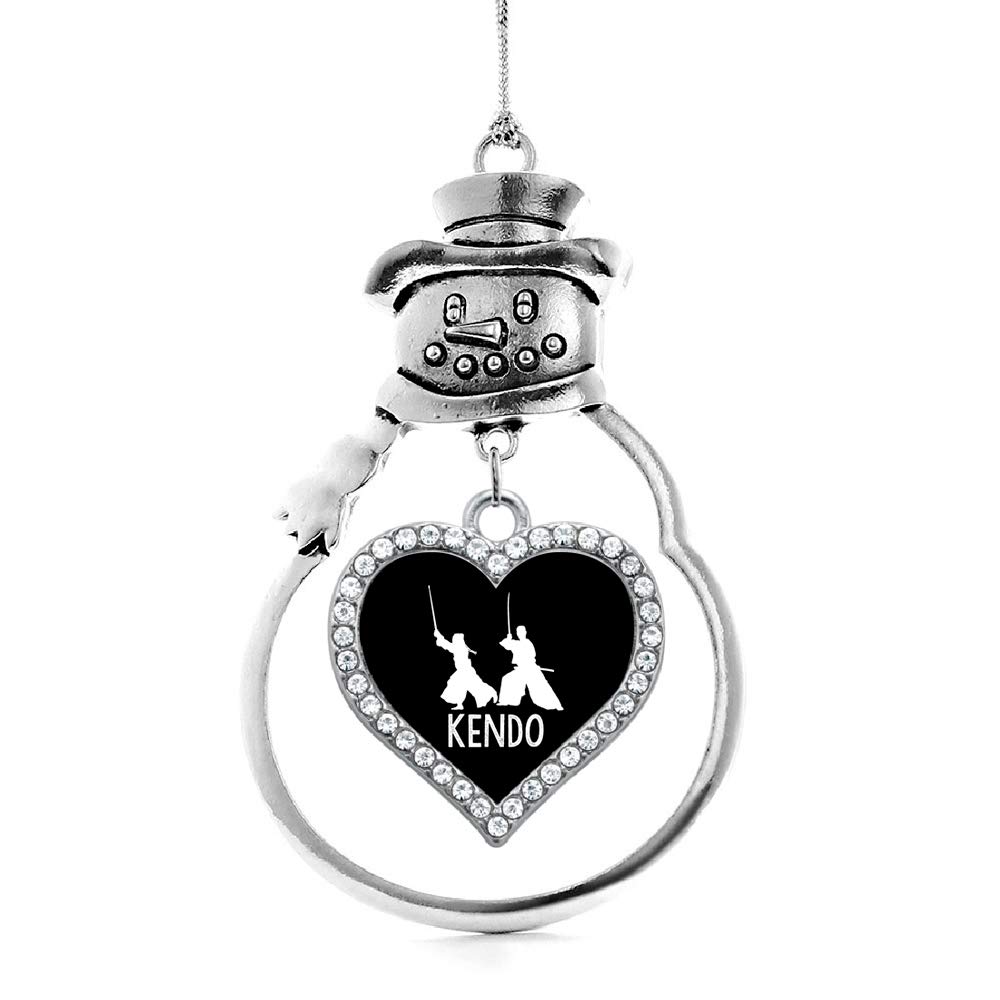 Inspired Silver - Kendo - Silver Christmas Ornament - Open Heart Charm Christmas Tree Ornament with Cubic Zirconia - Snowman Hanging Decoration