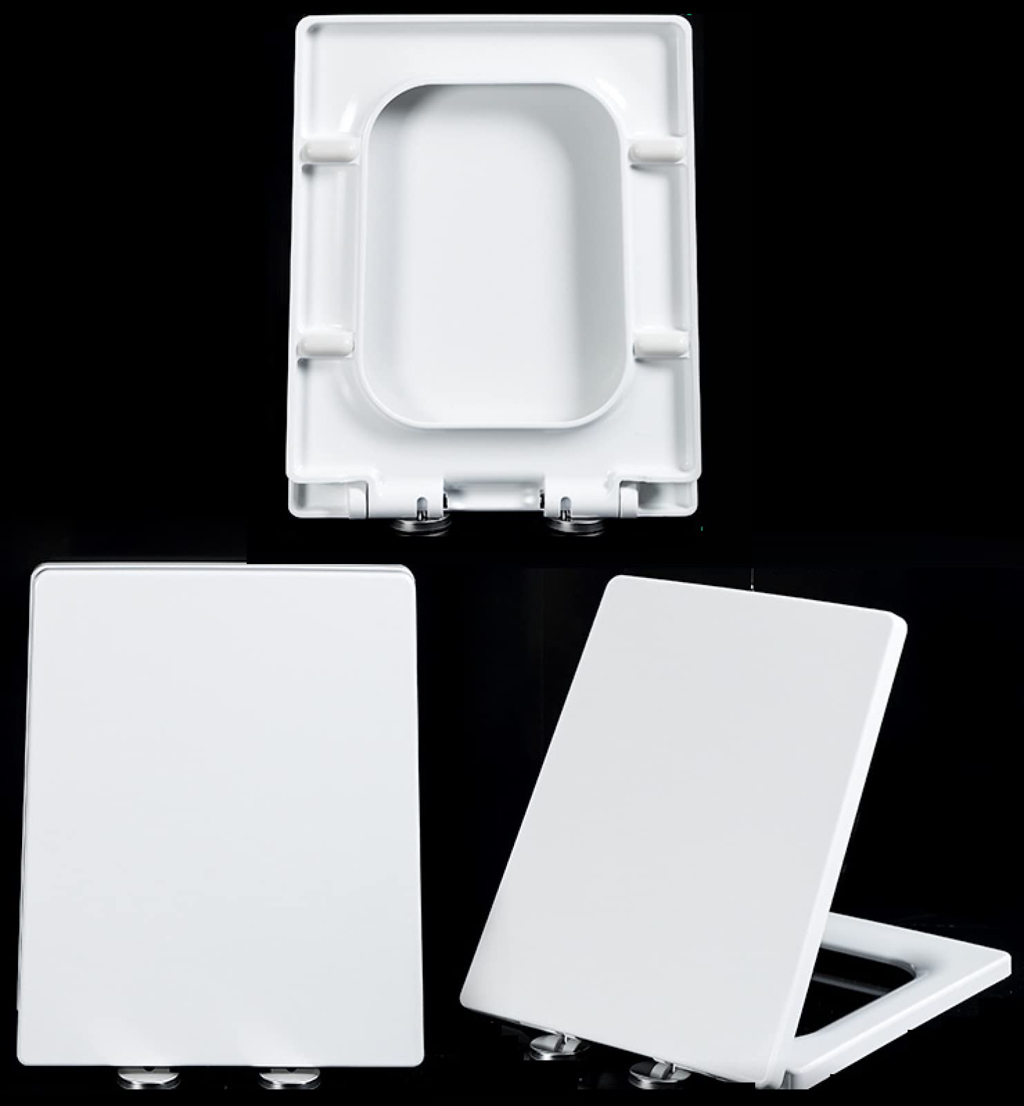 Asientos De Inodoro Asiento De Inodoro Familiar De Servicio Pesado De Cierre Blando Blanco Con Asiento De Retrete Antideslizante, Fácil De Limpiar, Estable, Con Parachoques De Asiento Antideslizante,