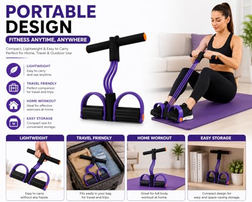 Image of Yoga Pedal Puller Resistance Band, 4 Tube Natural Rubber Pedal Exerciser for Home Workout, Full Body Exercise Equipment for Abs Arms Legs Stretching and Strength Training for Men & Women (Multicolor)