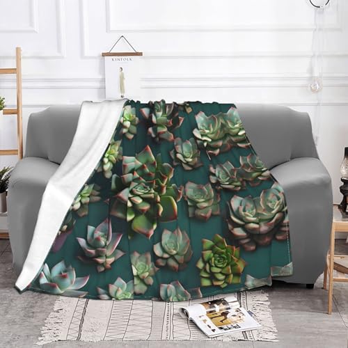 Couverture en laine douce de nombreuses plantes grasses, convient pour canapé, camping, voyage, nuit, couverture de canapé douce (152,4 x 127 cm),