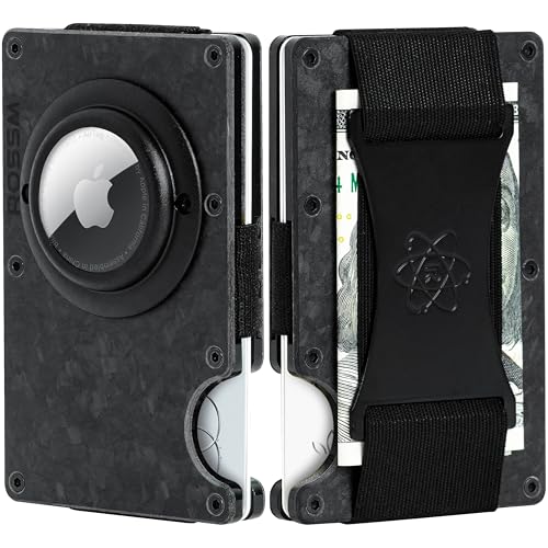 ROSSM Airtag Wallet - Slim Wallet with Airtag Holder - RFID Minimalist Wallet for Men with Cash Strap (Airtag Not Included)