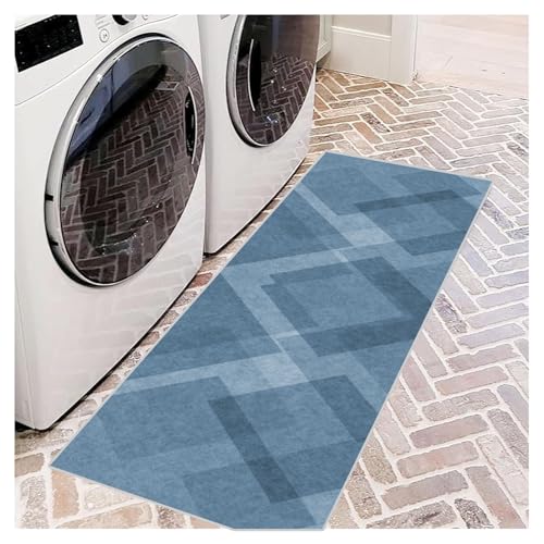 Alfombra de pasillo larga moderna azul de 60x260 cm lavable 3