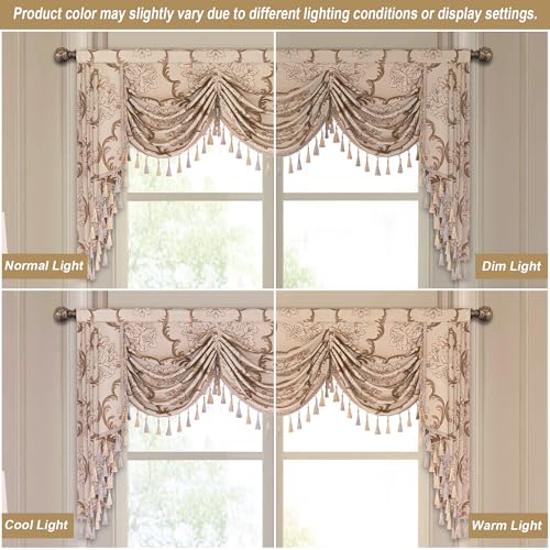 Cenefa de cascada jacquard caqui claro de 79 pulgadas para cortinas de salón navideño 4