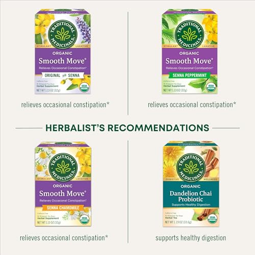 Image of Traditional Medicinals Organic, Smooth Move Laxative Capsules - Organic Senna & Licorice Laxatives for Constipation - Kosher, Non-GMO, Stimulant-Free - 50 Capsules (Pack of 6)