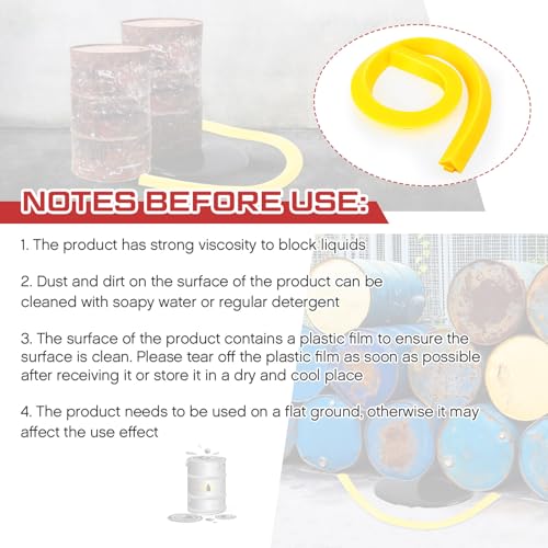 Image of Pushglossy 1 Pcs Spill Barrier Dike 5'L x 2.6 inchW x 1.5 inchH Water Dam Barrier Liquid Blocker for Garage Home Floor Flooding Solutions(Yellow)