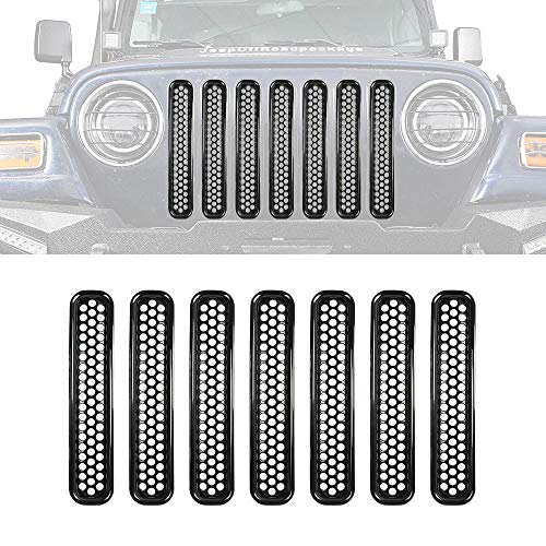 Beside_Auto Remplacement pour Lot de 7 inserts de grille en maille noire mate Jeep Wrangler TJ 1997-2006