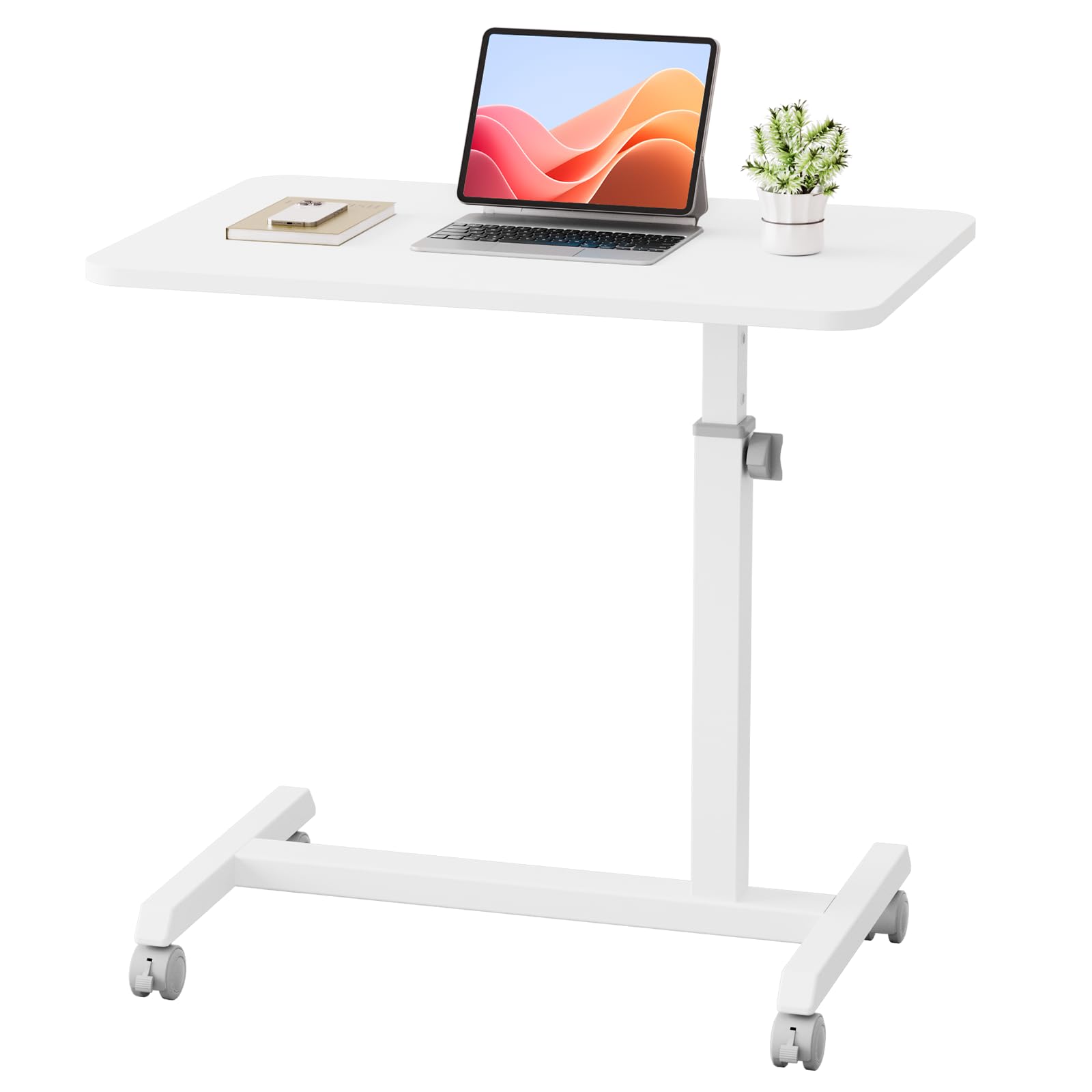 GTPLAYER Mobile Small Standing Desk Sit Stand Portable Rolling Laptop Desk with Lockable Wheels Adjustable Height Overbed Bedside