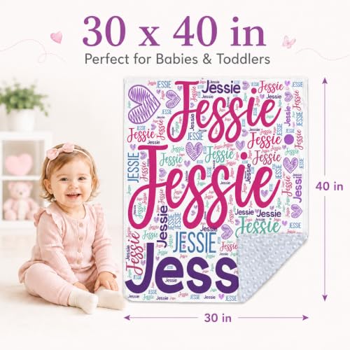 Image of Personalized Baby Blanket for Girls, Custom Nursery Blanket with Name, 30 x 40 Inch Soft Minky Blanket for Baby Toddlers, Newborn Print 02