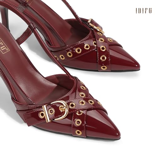 Image of IDIFU IN3 Slingback Kitten Heels for Women Stiletto Heel Closed Pointed Toe Pumps Buckle Straps Dress Shoes Sexy Prom Party Work Trendy Fashion Comfortable Pumps Dressy Shoes