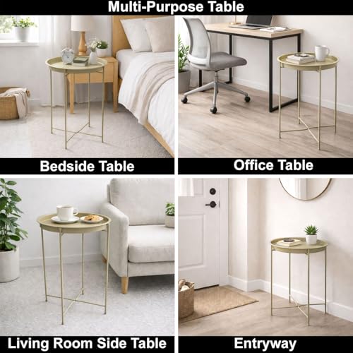 Image of Amazon Brand - Umi Round Metal Side Table for Living Room & Bedroom - Modern Bedside Table, Coffee Table, Corner Table with Sturdy Iron Frame, Silver, 33x33x48-Small