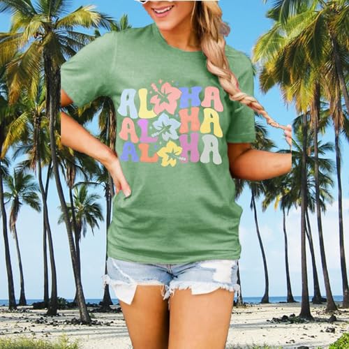 Women Hawaiian Shirt Summer Vacation Tee Floral Tropic Graphic Top Beach Cruise Party Tshirt Athletic Outfit3