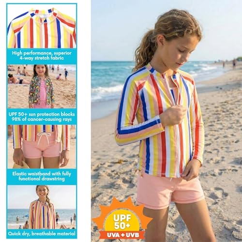 Image of SwimZip Girls' 3 Pc Swim Set w /Long Sleeve Rash Guard, Tankini & Shorts UPF 50+