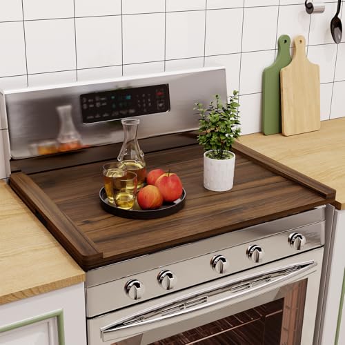 Oenalw Noodle Board Stove Cover Wood (Ready to Use), Stove Top Covers for Electric Stove, Gas Stove, Wooden Decorative Rustic Kitchen Serving Tray, for Range Stovetop, Cooktop, 30'' * 22'', Brown
