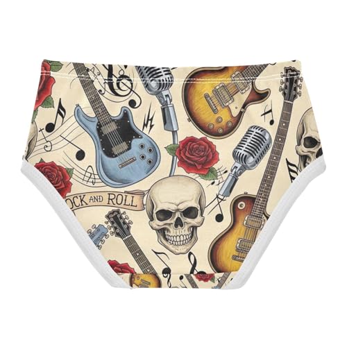Girl Underwear, Vintage Guitars Skulls Red Roses Toddler Briefs, Cotton Girls Underwear, 2T–8 Years2