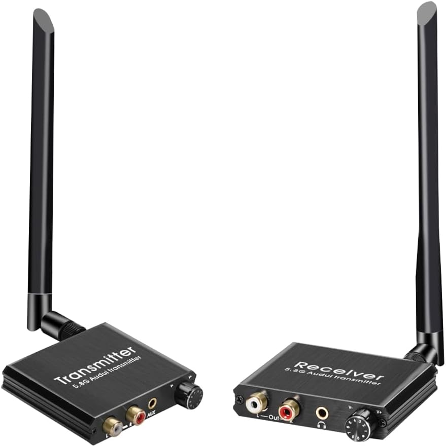 Wireless Audio Transmitter and Receiver 50M 5.8G Wireless Audio Adapter with 3.5mm R/L Converter for TV Box DVD PC