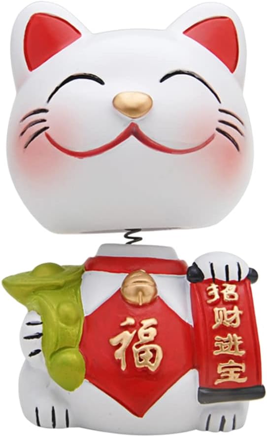 Nuobesty ミニチュアラッキーキャットスタティュー車のダッシュボードジャパニーマネキネコ置物揺れヘッドダンス玩具フィギュアドールカーオフィスデスクトップデコレーションケーキトッパー 数量限定セール