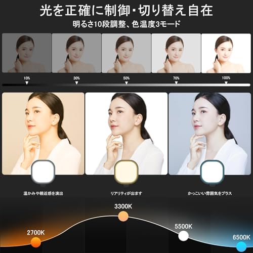 『LitONES新登場』リングライト 女優ライト 卓上 撮影用ライト 面発光 眩しくない 配信用ライト 自然光 撮影ライト デスク web会議ライト オンライン会議ライト 面接 zoomライト 30段階調光 高演色高輝度LED スマホスタンド付きライト 360°回転 USB給電 金属台座 安定性良い 撮影照明/webカメラ/メイク/ビデオ/読書（ブラック1個）