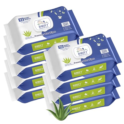Image of Babify Premium Baby Wipes with Flip-Top Lid | Aloe Vera & Paraben-Free | Pack of 9 (648 Wipes, 72 Wipes per Pack)