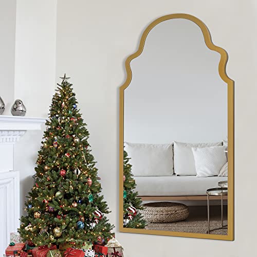 Clavie Accent Mirror,Moroccan Arch Wall Mirrors for Decor Beveled Crown Shape Vanity Mirror Wall Mounted or Leaning 20´´x36´´ Gold